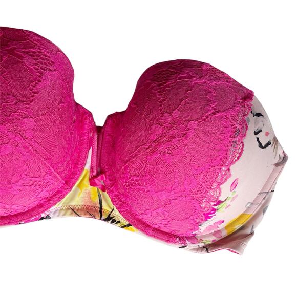 Cacique Lightly Lined Multi-way Strapless Bra Size 40DDD Floral Print Pink Lace - Picture 5 of 16